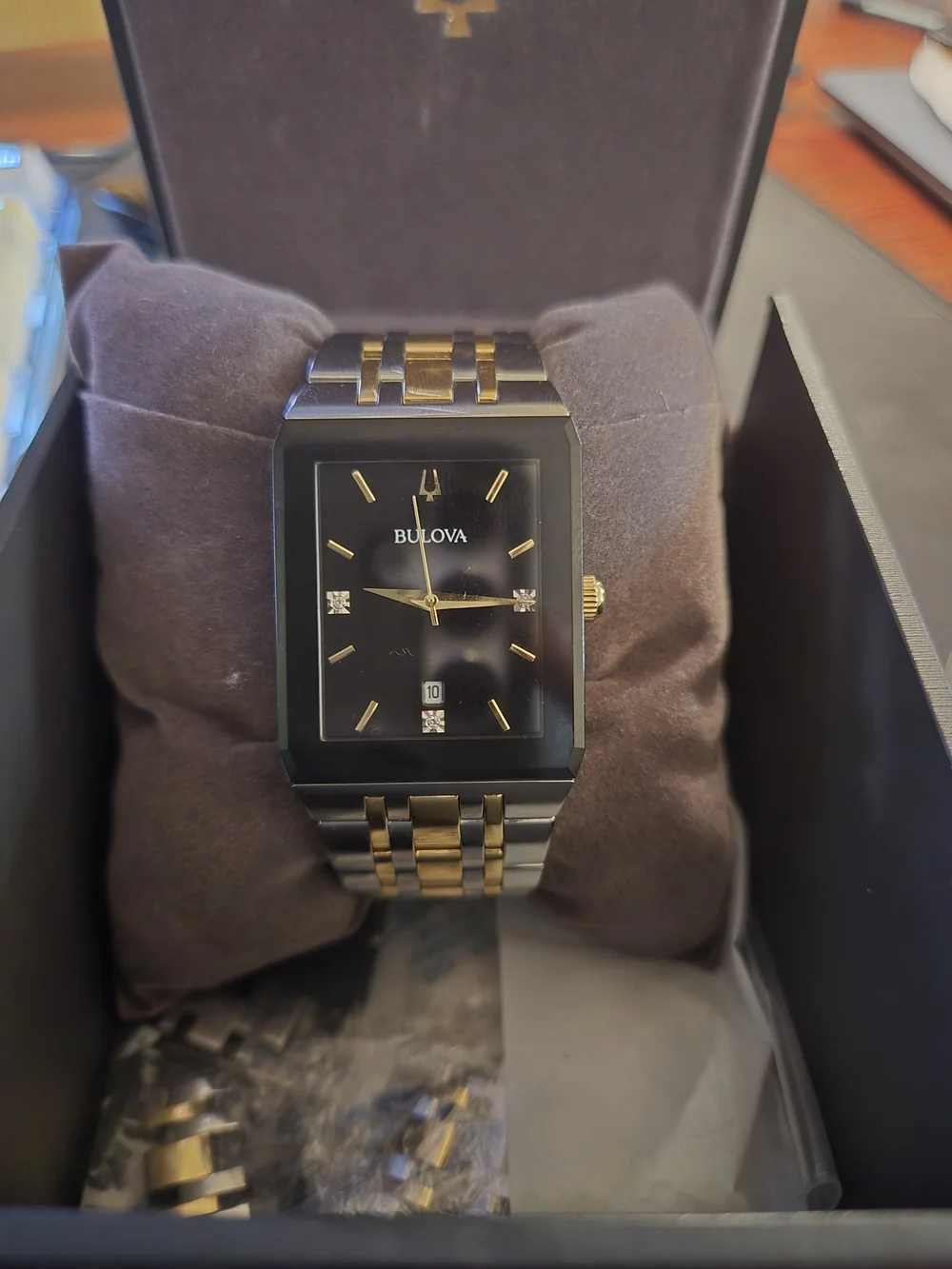 Bulova Men’s Two-Tone Black Dial Dress Watch 98D153